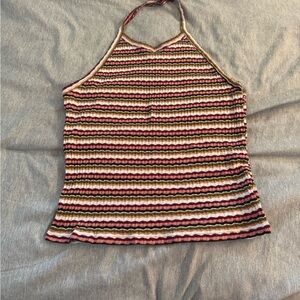 American Eagle Outfitters Red Ribbed Halter Crop Top